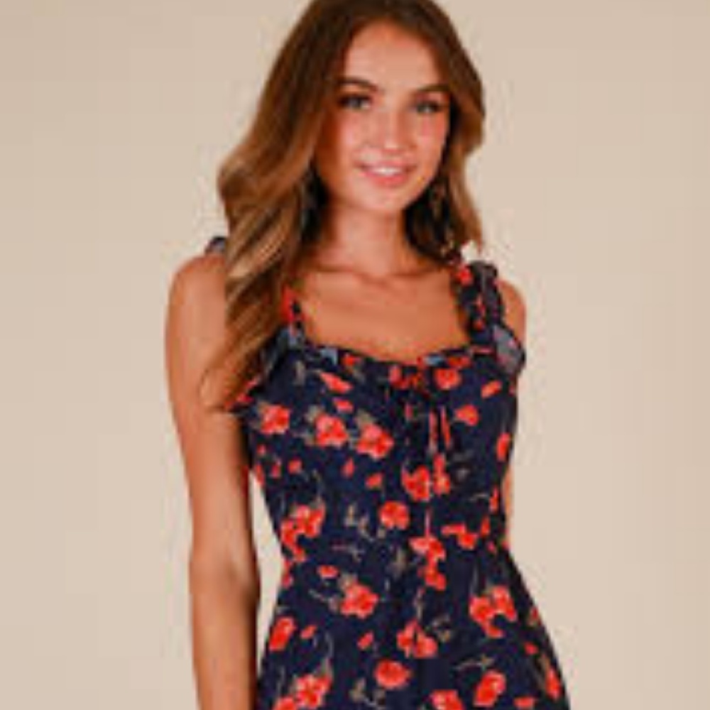 NWT Showpo Oh Honey Dress Navy Floral Red 4 S - Picture 2 of 3